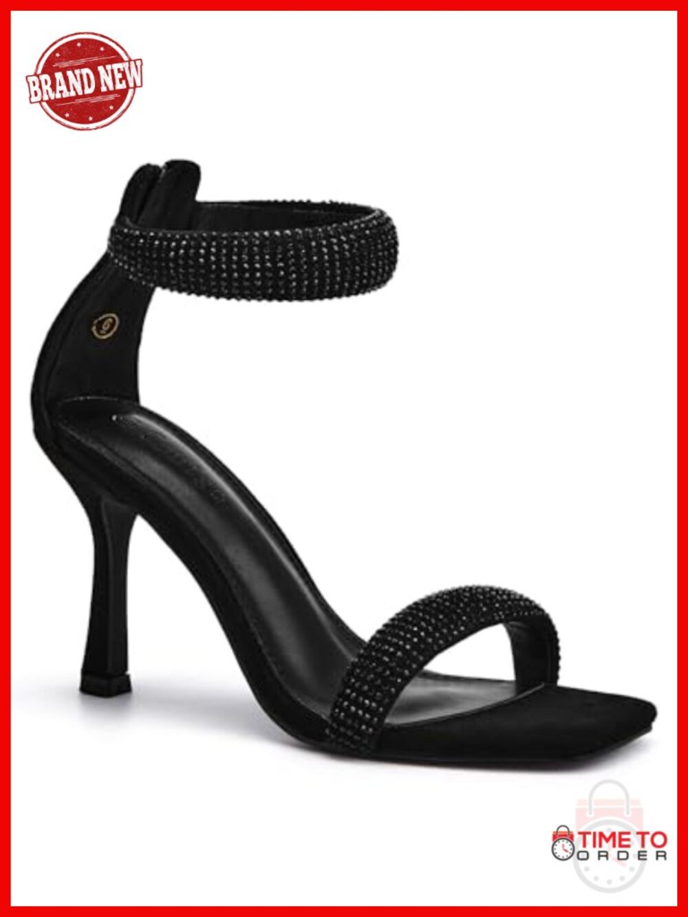 Faux Leather Stiletto Heeled Sandals Square Toe Ankle Strap Dress Shoes